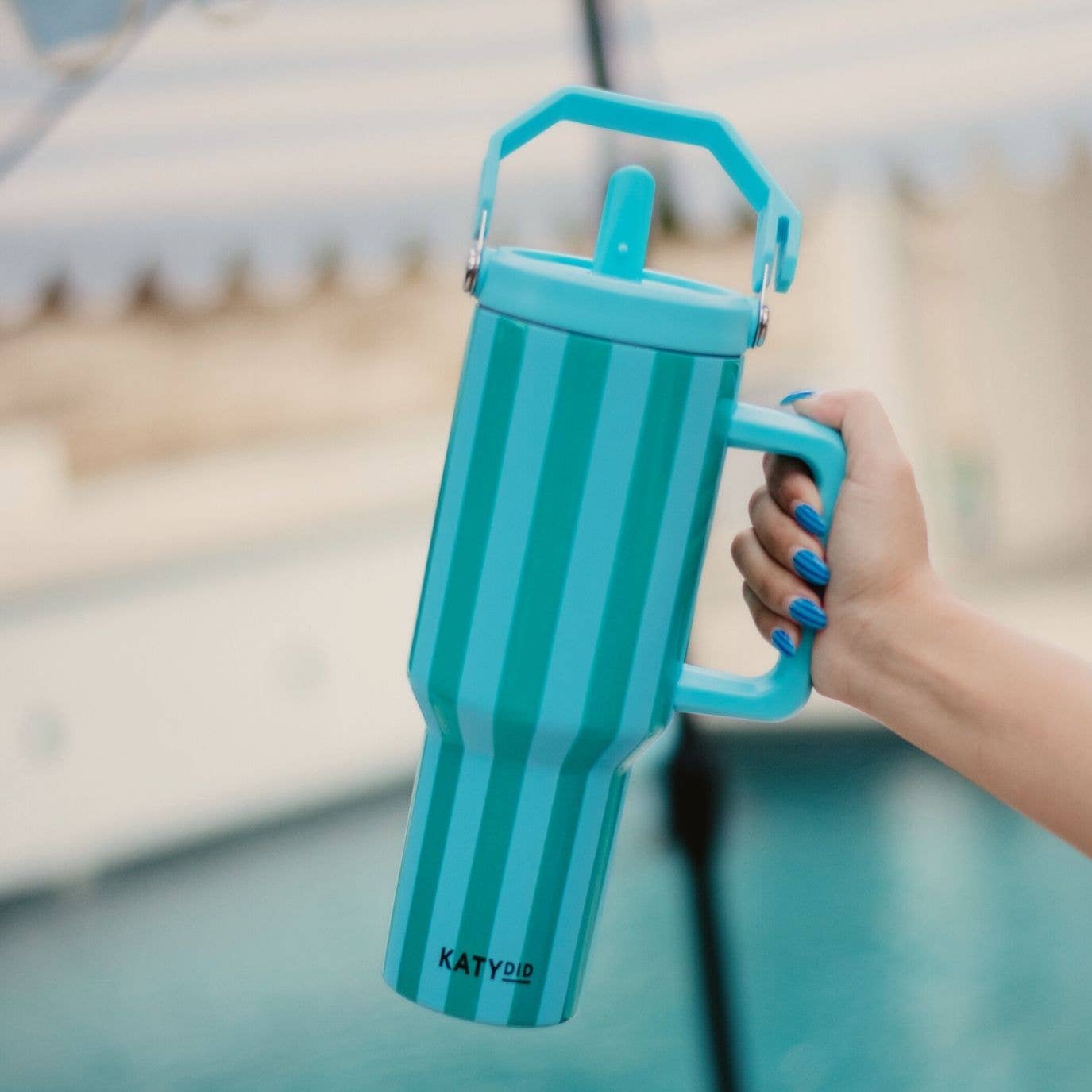 Katydid - Aqua and Green Striped 38 Oz Cabana Jug Tumbler