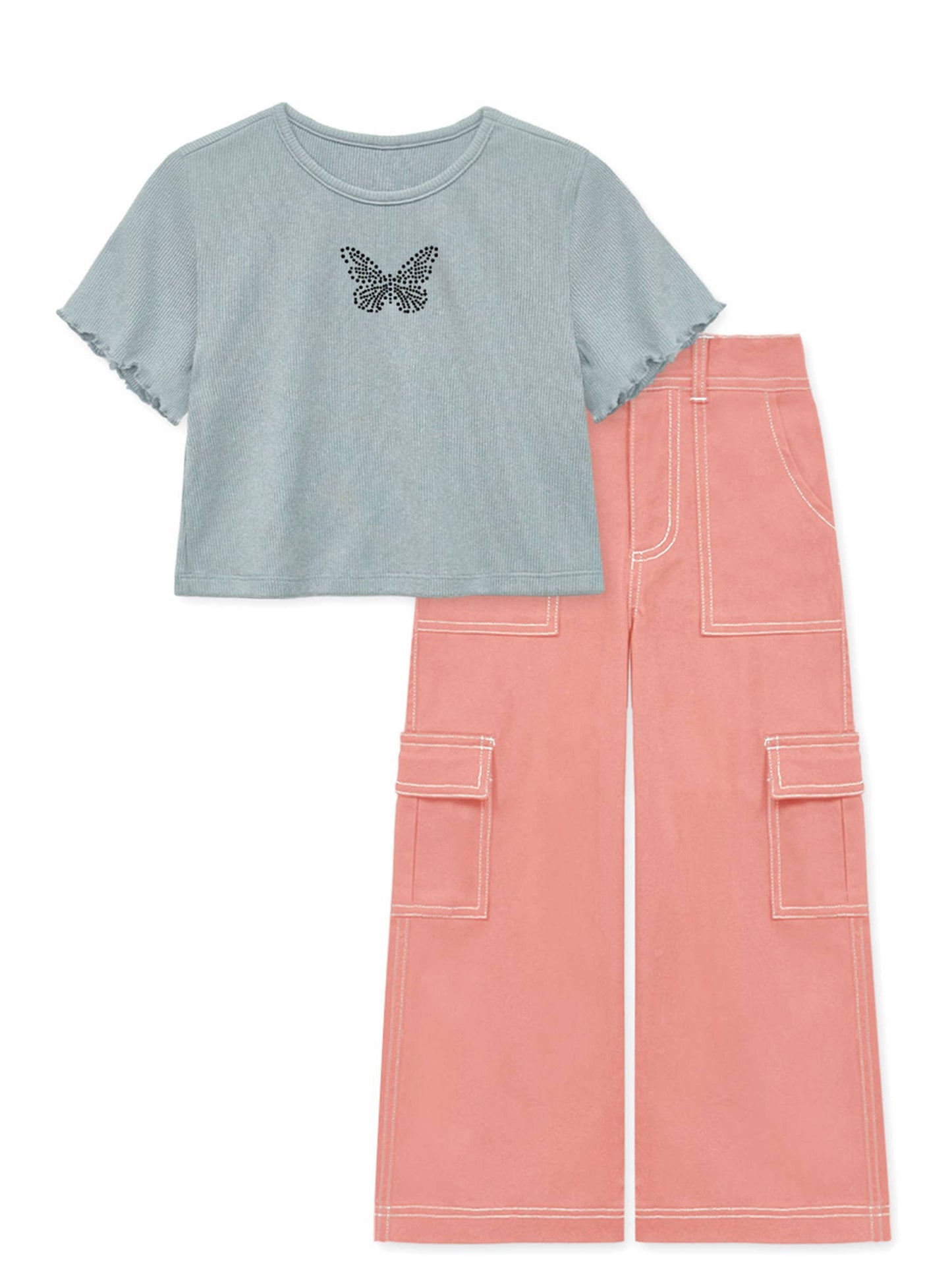 Girl's 2 pc Top & Pant Set w/Rhinestone Butterfly