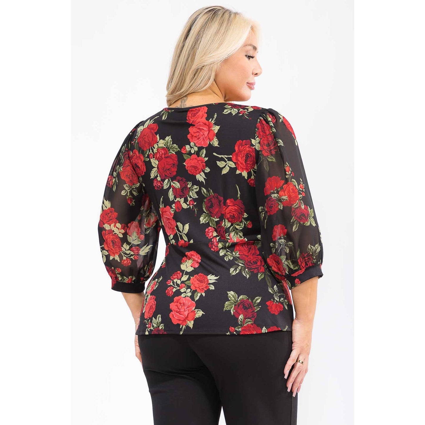 Plus Floral Wrap Blouse