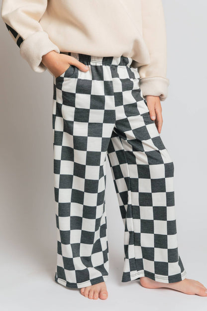 JADE BY JANE - KID STYLE HIGH WAIST CHECKERD STRAIGHT LEG KNIT PANTS