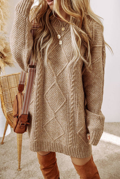 Women’s Oversized Cable Knit Sweater – Beige Chunky Textured Pullover – Cozy Fall Winter Boutique Knitwear