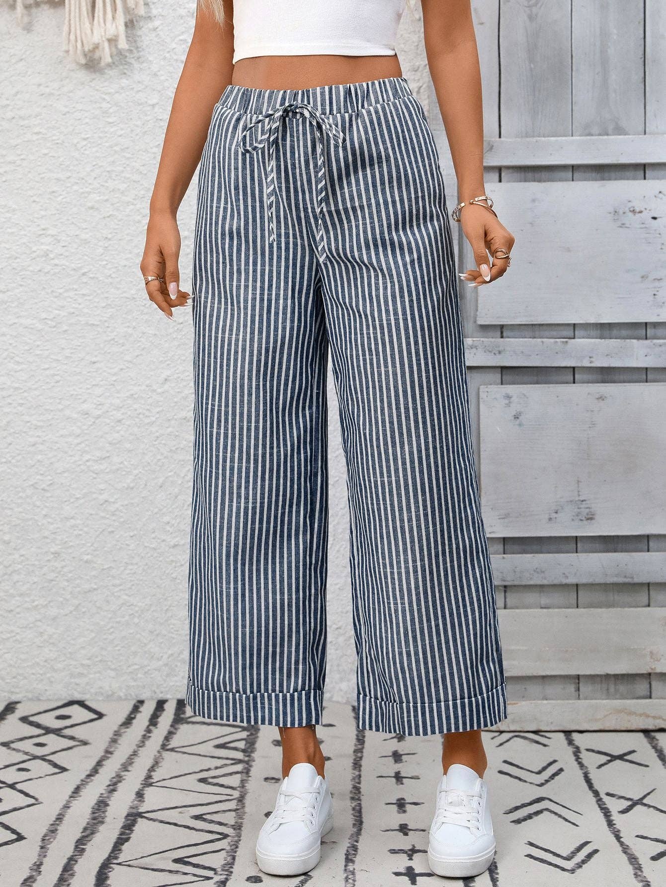 Striped Navy Pants-TPT