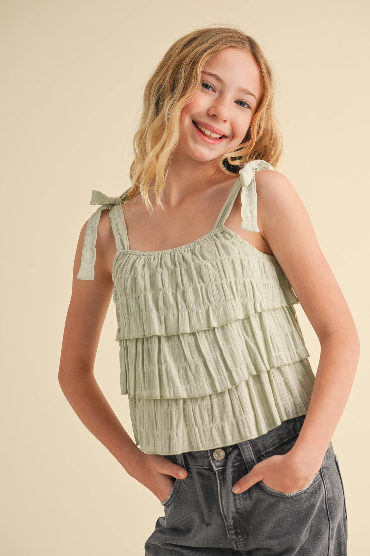 heart and arrow - TWEEN KIDS GIRLS SLEEVELESS TIERED TOP (7-14)
