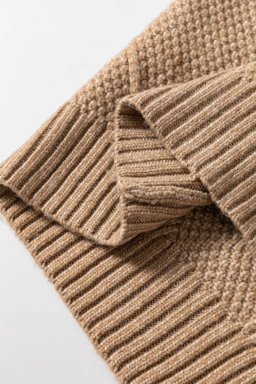 Women’s Oversized Cable Knit Sweater – Beige Chunky Textured Pullover – Cozy Fall Winter Boutique Knitwear