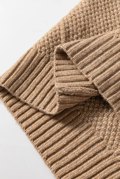 Women’s Oversized Cable Knit Sweater – Beige Chunky Textured Pullover – Cozy Fall Winter Boutique Knitwear