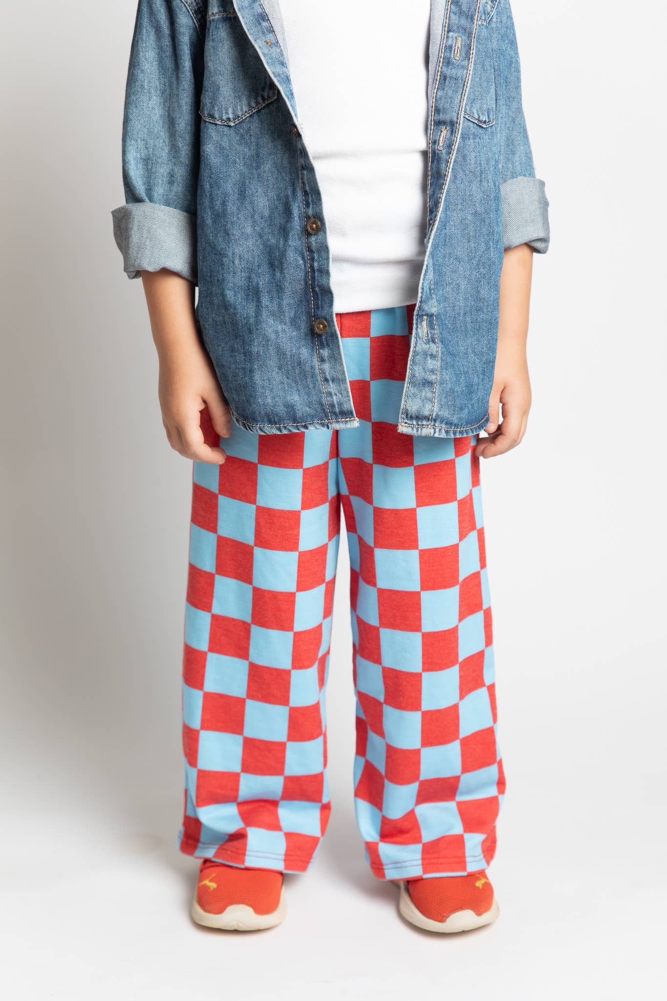 JADE BY JANE - KID STYLE HIGH WAIST CHECKERD STRAIGHT LEG KNIT PANTS
