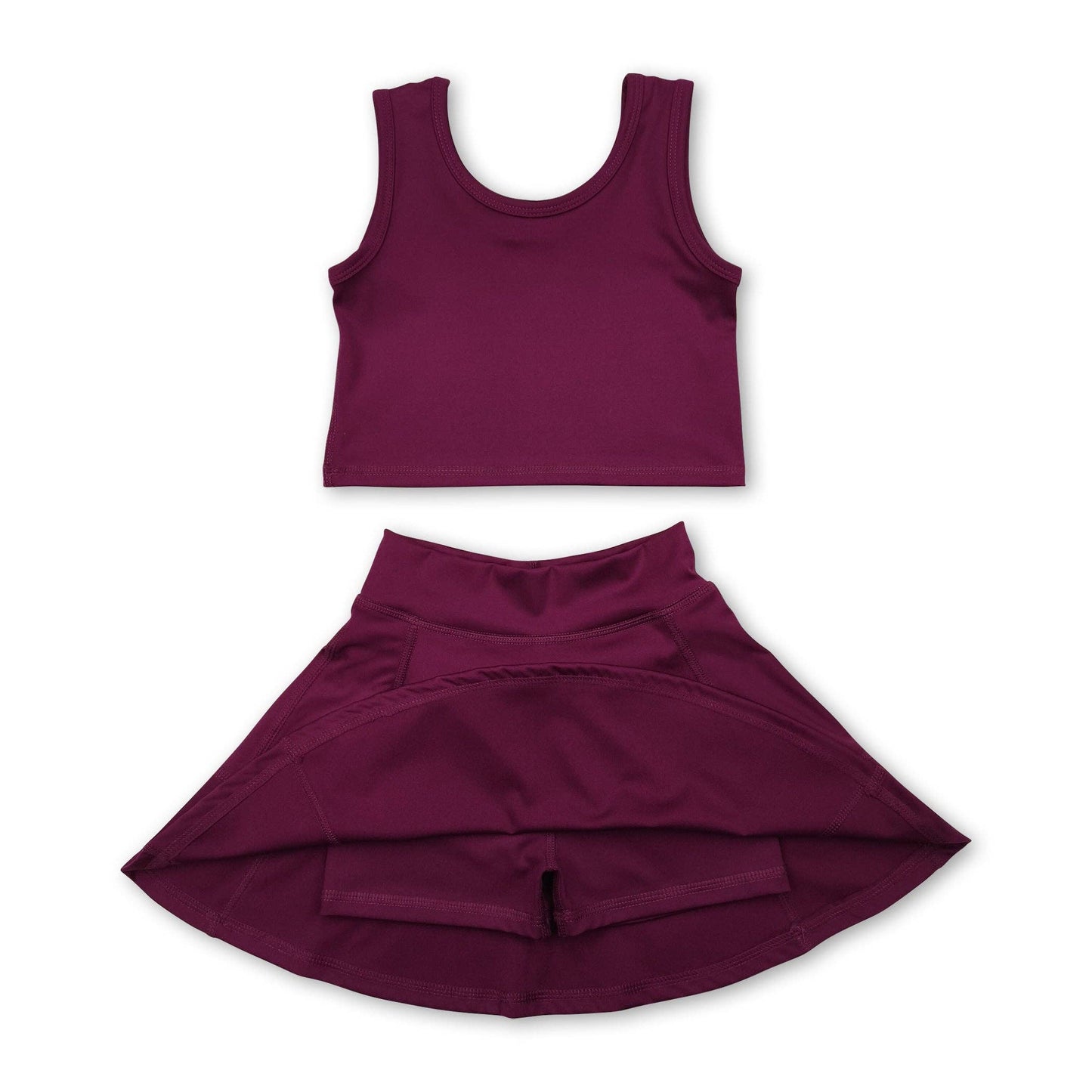 Yawoo Garments - Maroon sleeveless top skirt kids girls active wear set