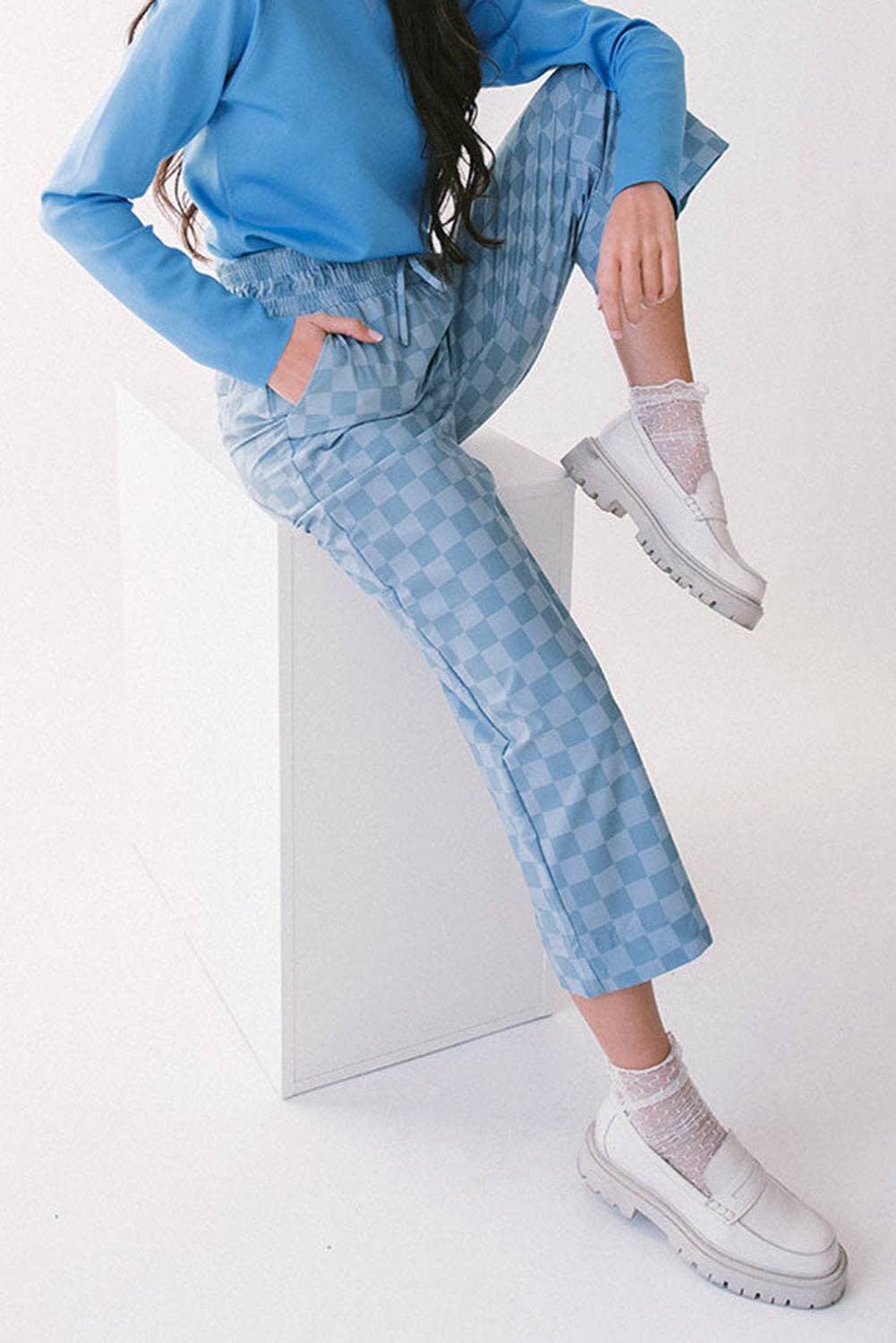 PRETTY BASH - Checker Elastic High Waist Summer Pants