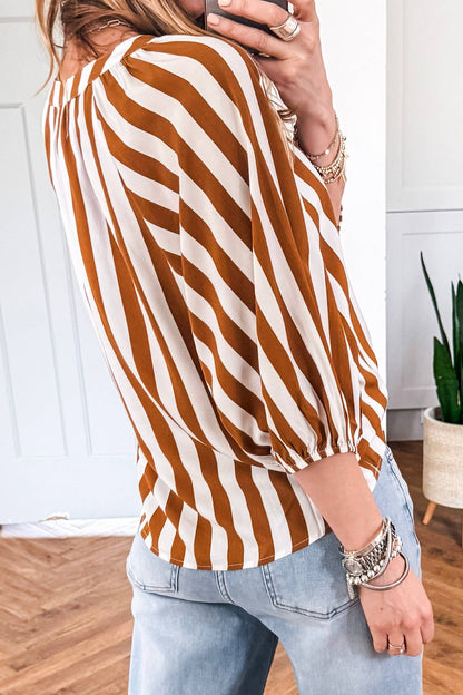 V Neck Half Sleeve Pullover Blouse-TPT