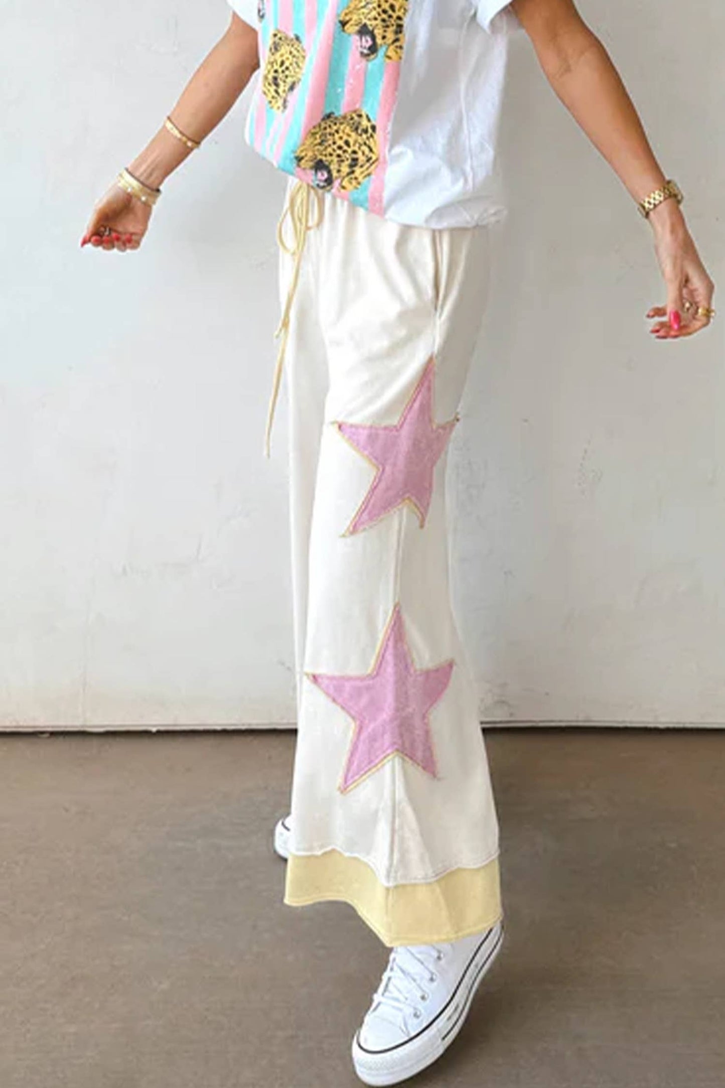 Star Patchwork Wide Leg Pants-TPT
