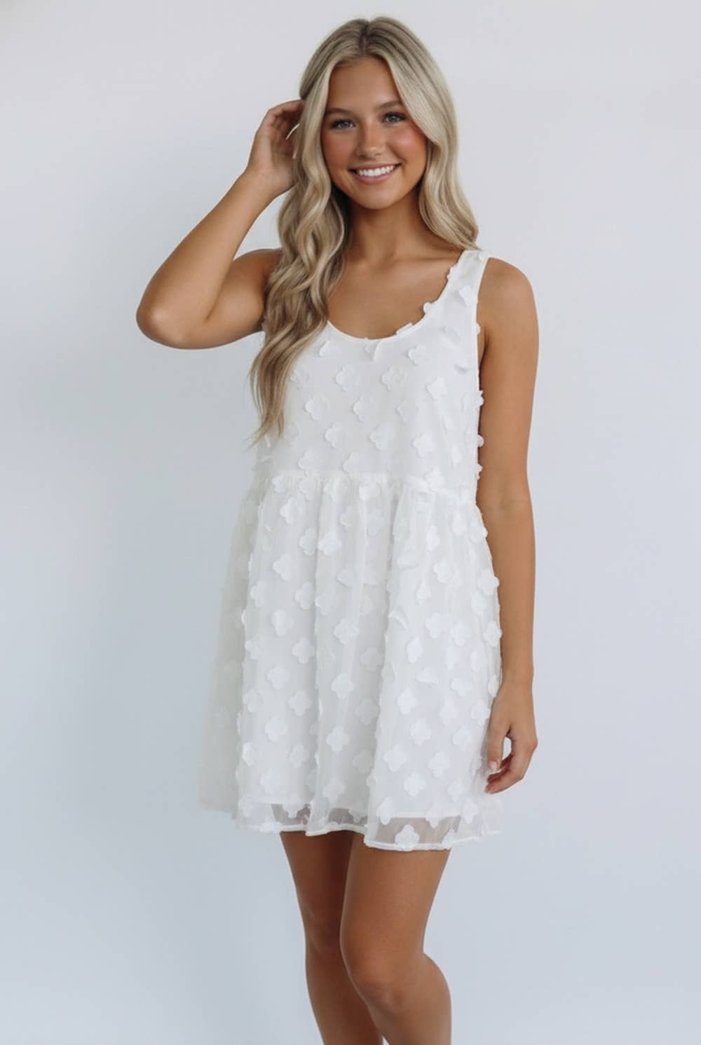 FLOWER APPLIQUE BABYDOLL DRESS-TPT