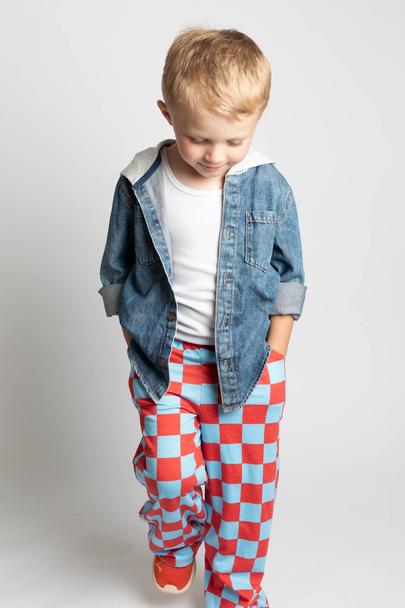 JADE BY JANE - KID STYLE HIGH WAIST CHECKERD STRAIGHT LEG KNIT PANTS