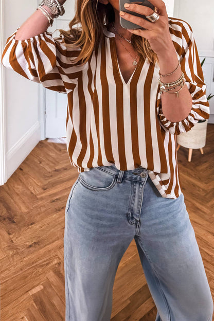 V Neck Half Sleeve Pullover Blouse-TPT