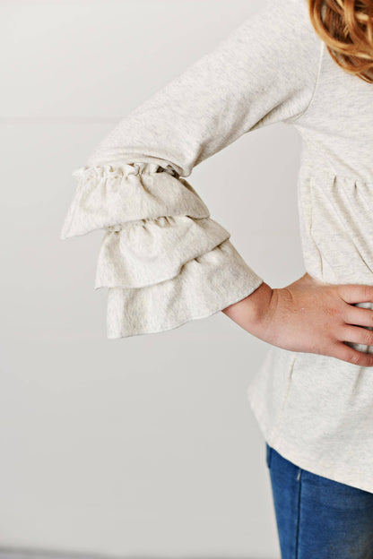 Kids Cream Ecru 3 Ruffle Sleeve Blouse Shirt