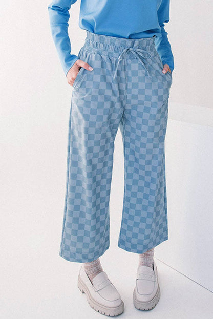 PRETTY BASH - Checker Elastic High Waist Summer Pants