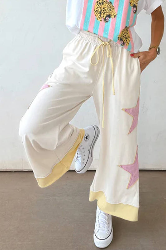 Star Patchwork Wide Leg Pants-TPT