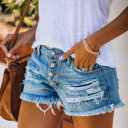 Distressed Denim Shorts-TPT