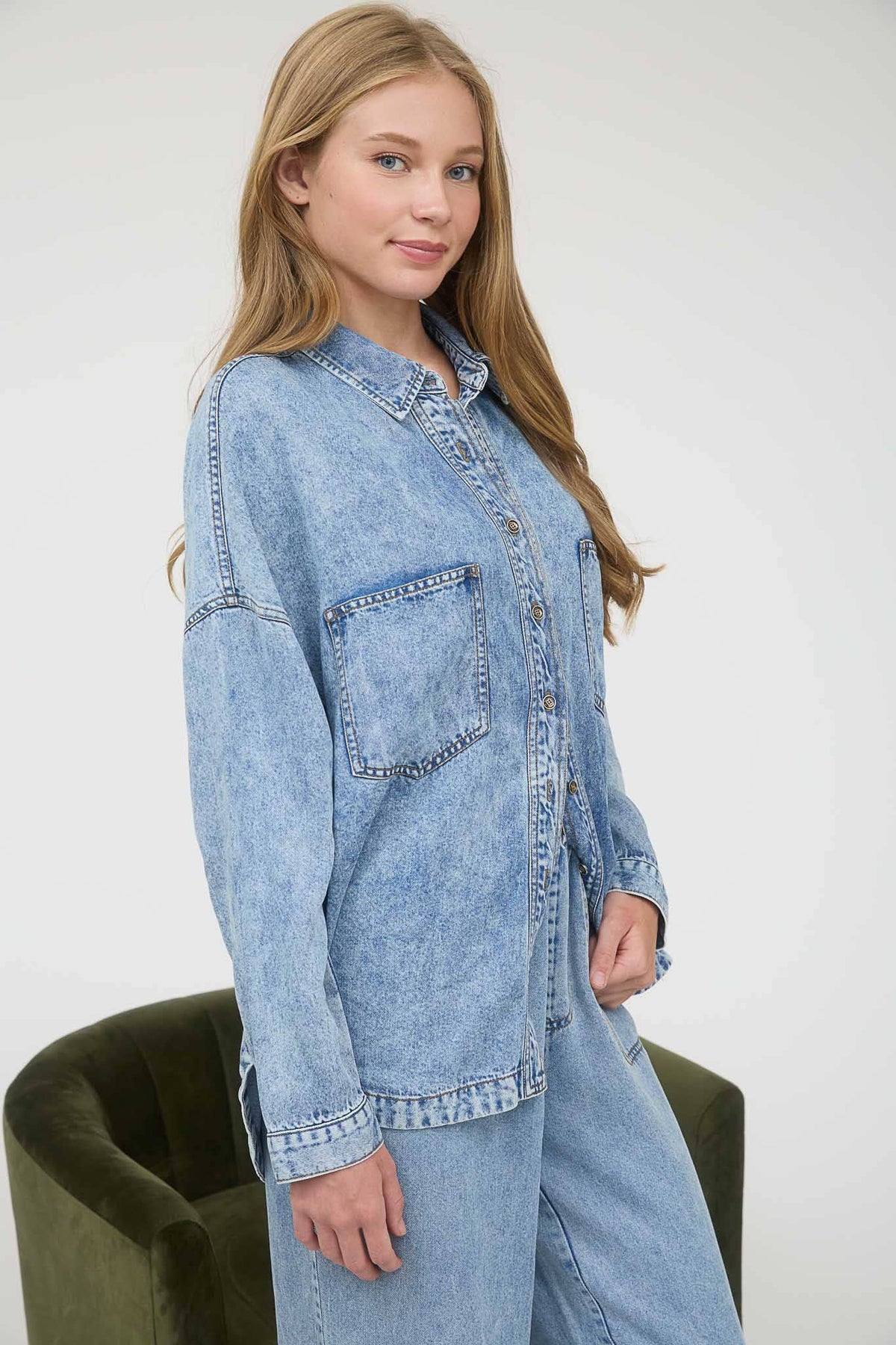Chambray Button Down Shirt-TPT