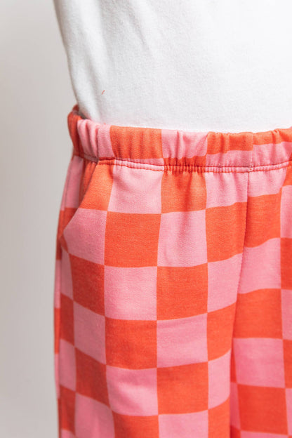 JADE BY JANE - KID STYLE HIGH WAIST CHECKERD STRAIGHT LEG KNIT PANTS