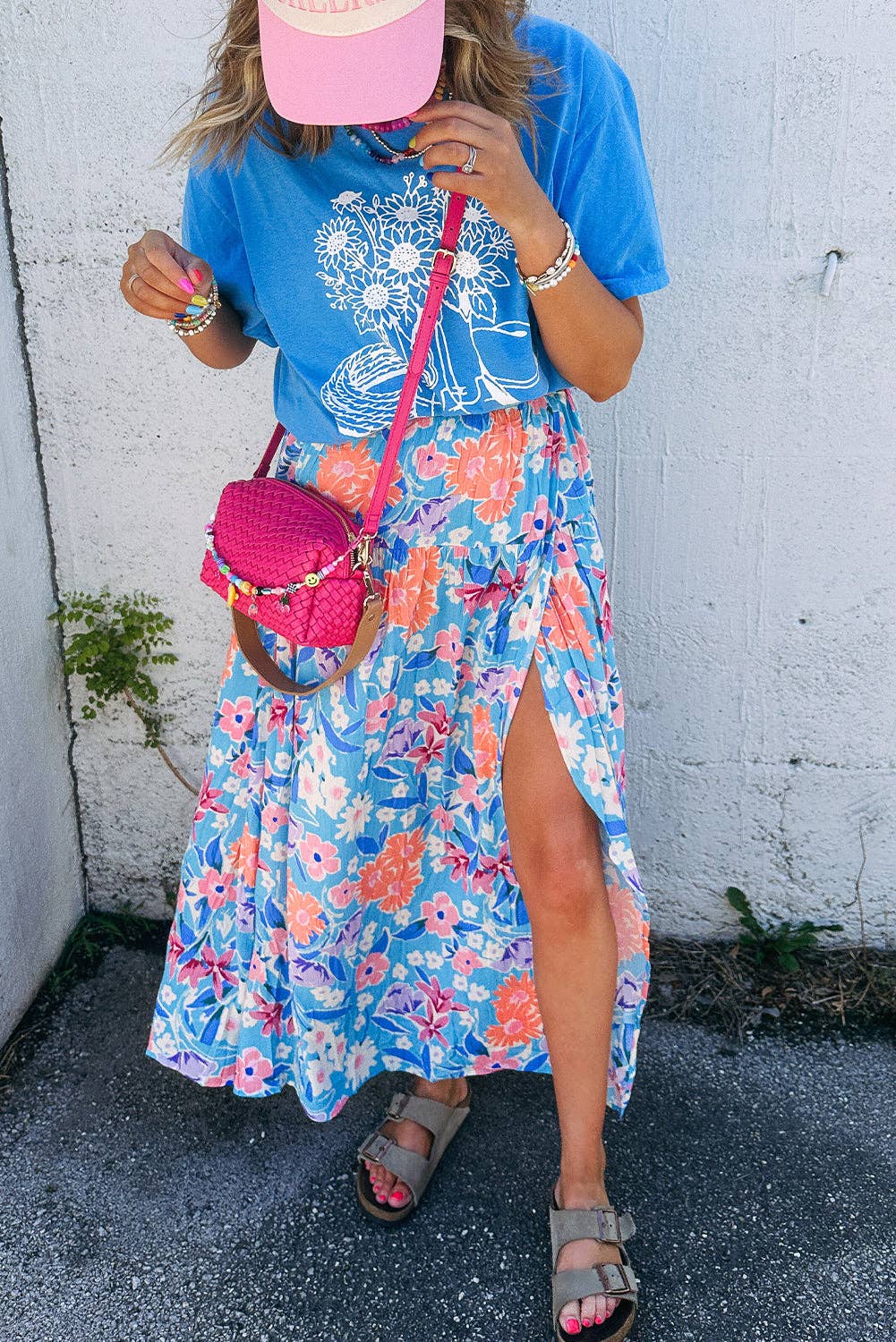 PRETTY BASH - Floral High Waist Wrap Maxi Skirt