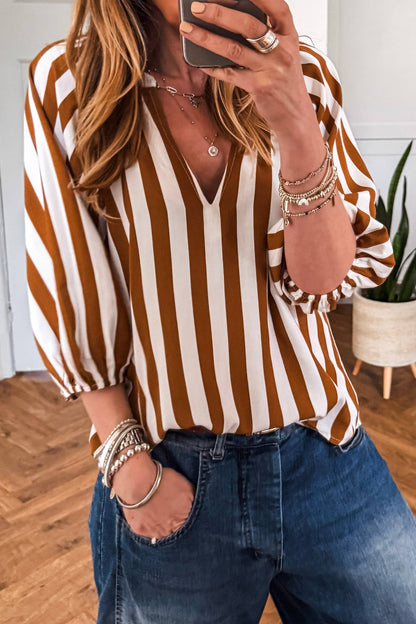 V Neck Half Sleeve Pullover Blouse-TPT