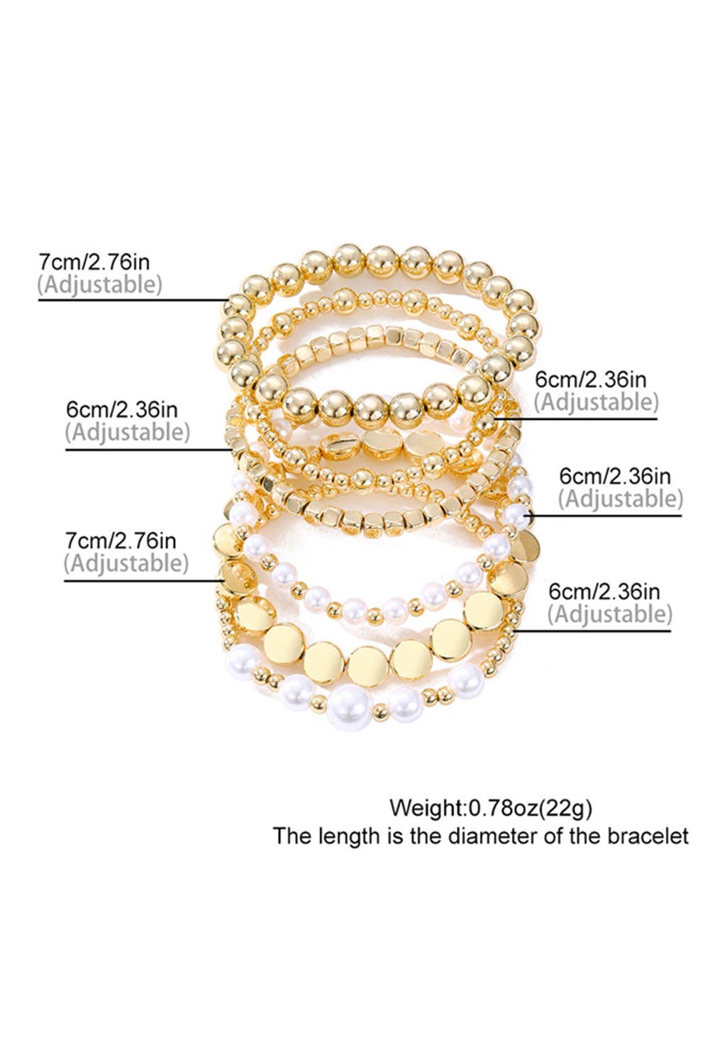 Lovesoft - Gold Minimalist Pearl Beaded Multi Layer Elastic Bracelets