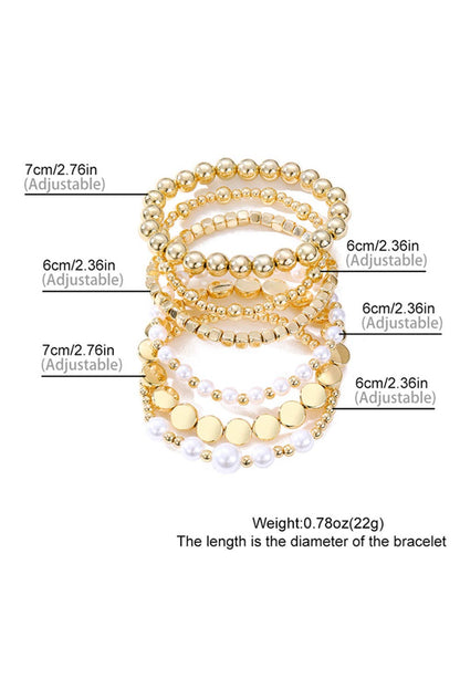 Lovesoft - Gold Minimalist Pearl Beaded Multi Layer Elastic Bracelets