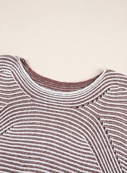 Stripe Ribbed Knit Boat Neck Sweater