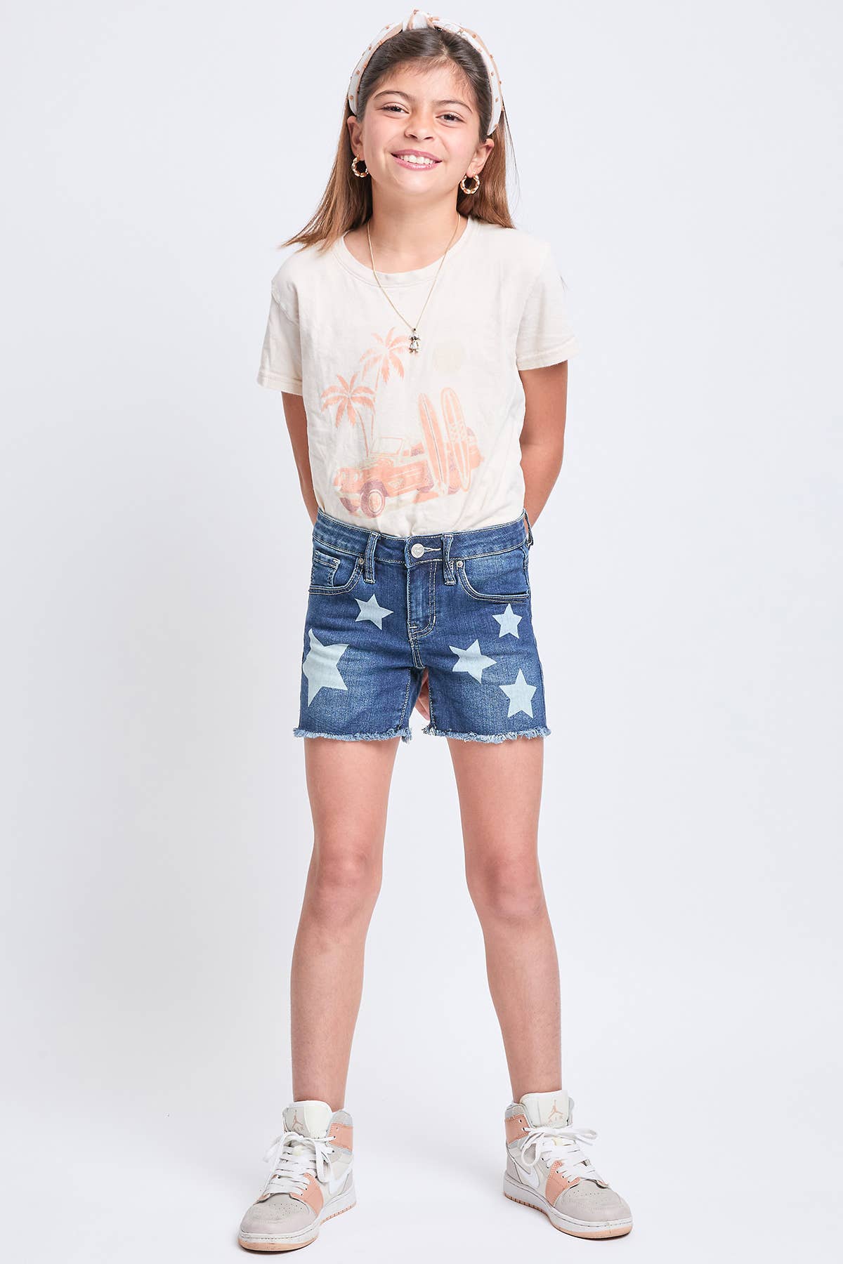 YMI - Girls Star Print Fray Hem Shorts