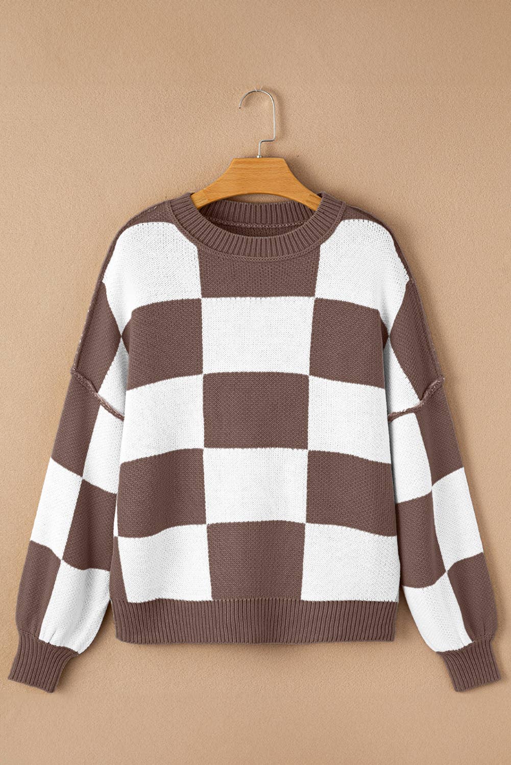 Checkered Sleeve Sweater-TPT