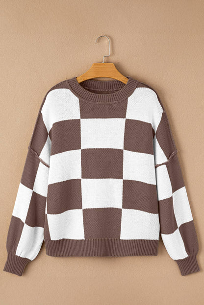 Checkered Sleeve Sweater-TPT