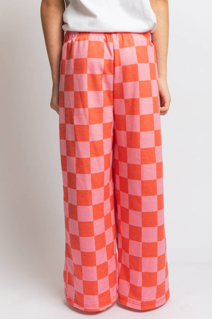 JADE BY JANE - KID STYLE HIGH WAIST CHECKERD STRAIGHT LEG KNIT PANTS