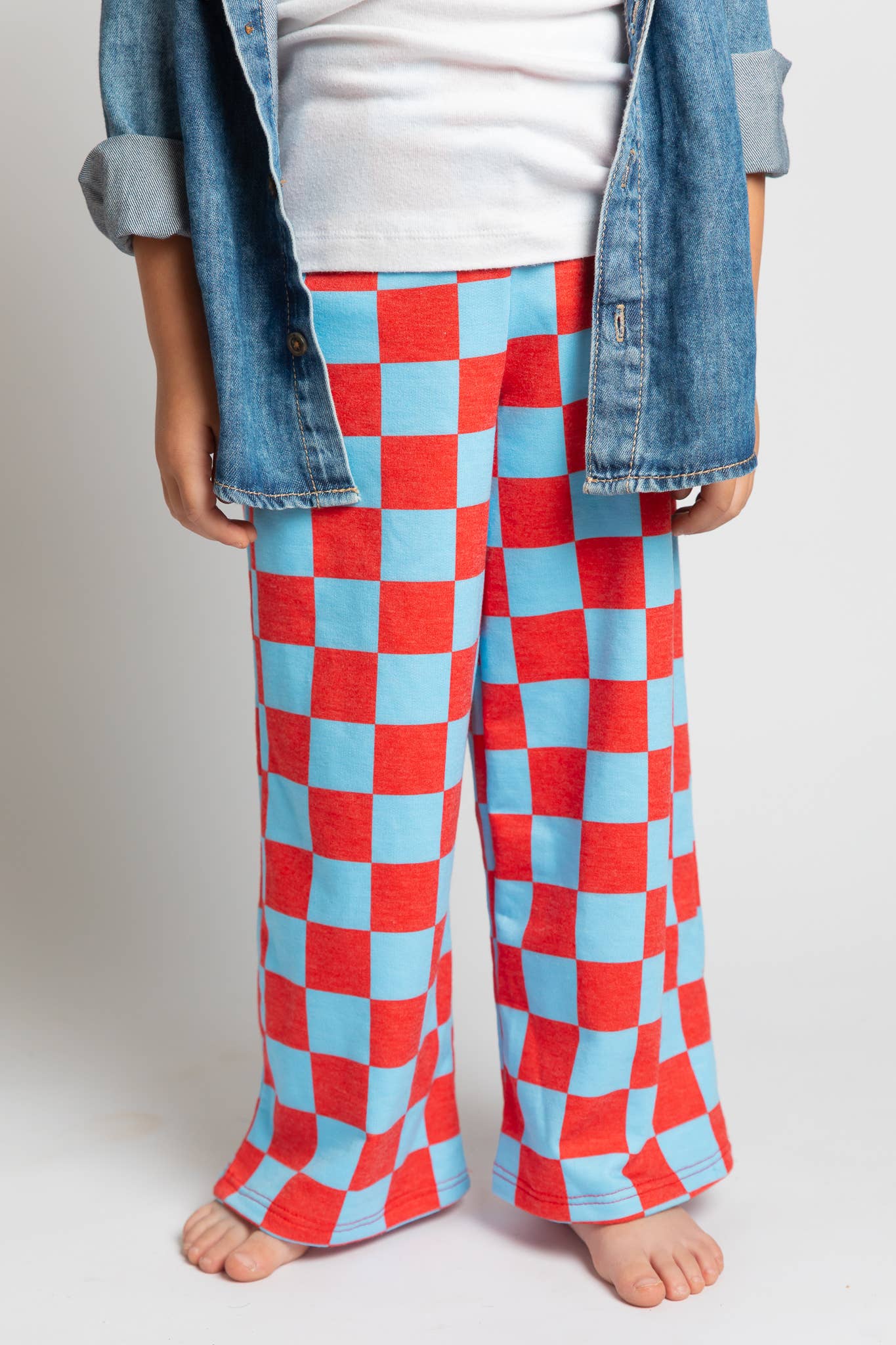 JADE BY JANE - KID STYLE HIGH WAIST CHECKERD STRAIGHT LEG KNIT PANTS