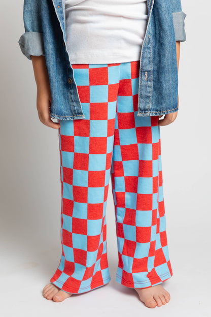 JADE BY JANE - KID STYLE HIGH WAIST CHECKERD STRAIGHT LEG KNIT PANTS