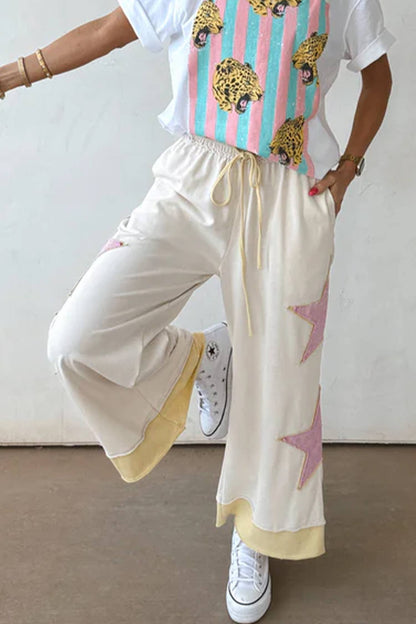 Star Patchwork Wide Leg Pants-TPT