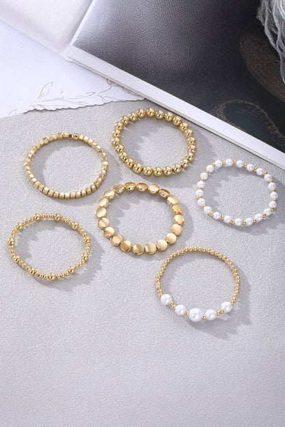 Lovesoft - Gold Minimalist Pearl Beaded Multi Layer Elastic Bracelets