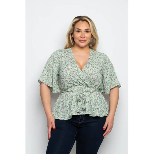Floral Print Tie Waist Blouse-TPT