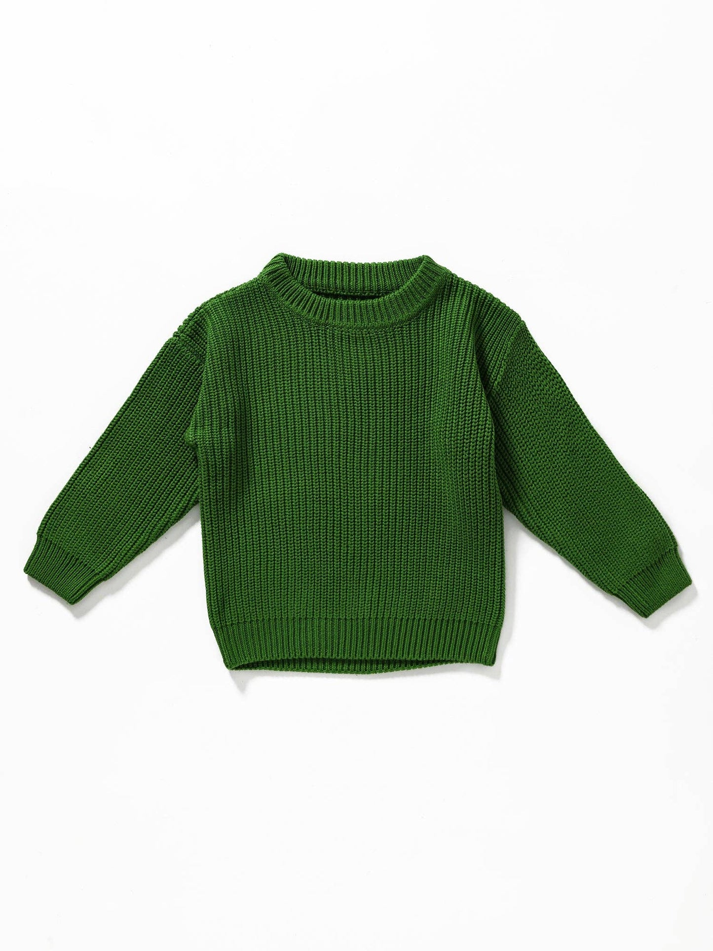 Girls Green Cable Knit Sweater – Chunky Ribbed Pullover – Cozy Winter Knitwear – Long Sleeve Crewneck Top