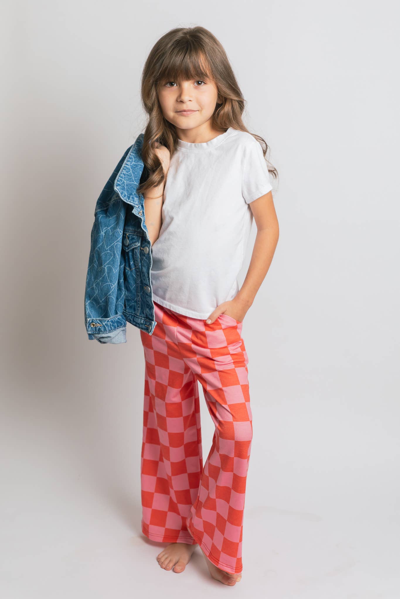 JADE BY JANE - KID STYLE HIGH WAIST CHECKERD STRAIGHT LEG KNIT PANTS