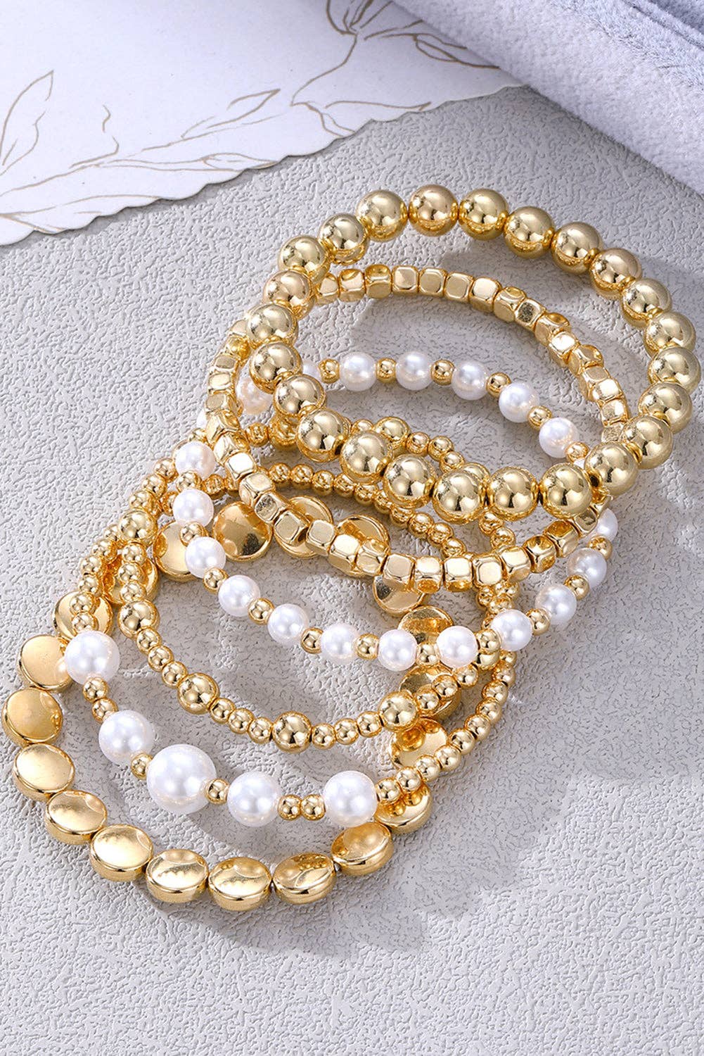 Lovesoft - Gold Minimalist Pearl Beaded Multi Layer Elastic Bracelets