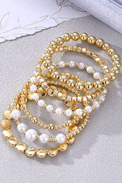 Lovesoft - Gold Minimalist Pearl Beaded Multi Layer Elastic Bracelets