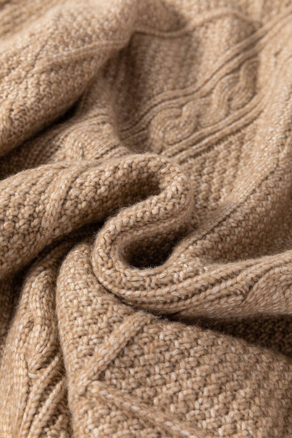 Women’s Oversized Cable Knit Sweater – Beige Chunky Textured Pullover – Cozy Fall Winter Boutique Knitwear