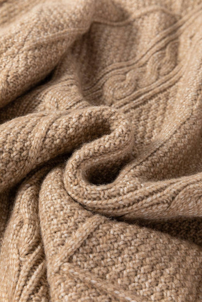 Women’s Oversized Cable Knit Sweater – Beige Chunky Textured Pullover – Cozy Fall Winter Boutique Knitwear