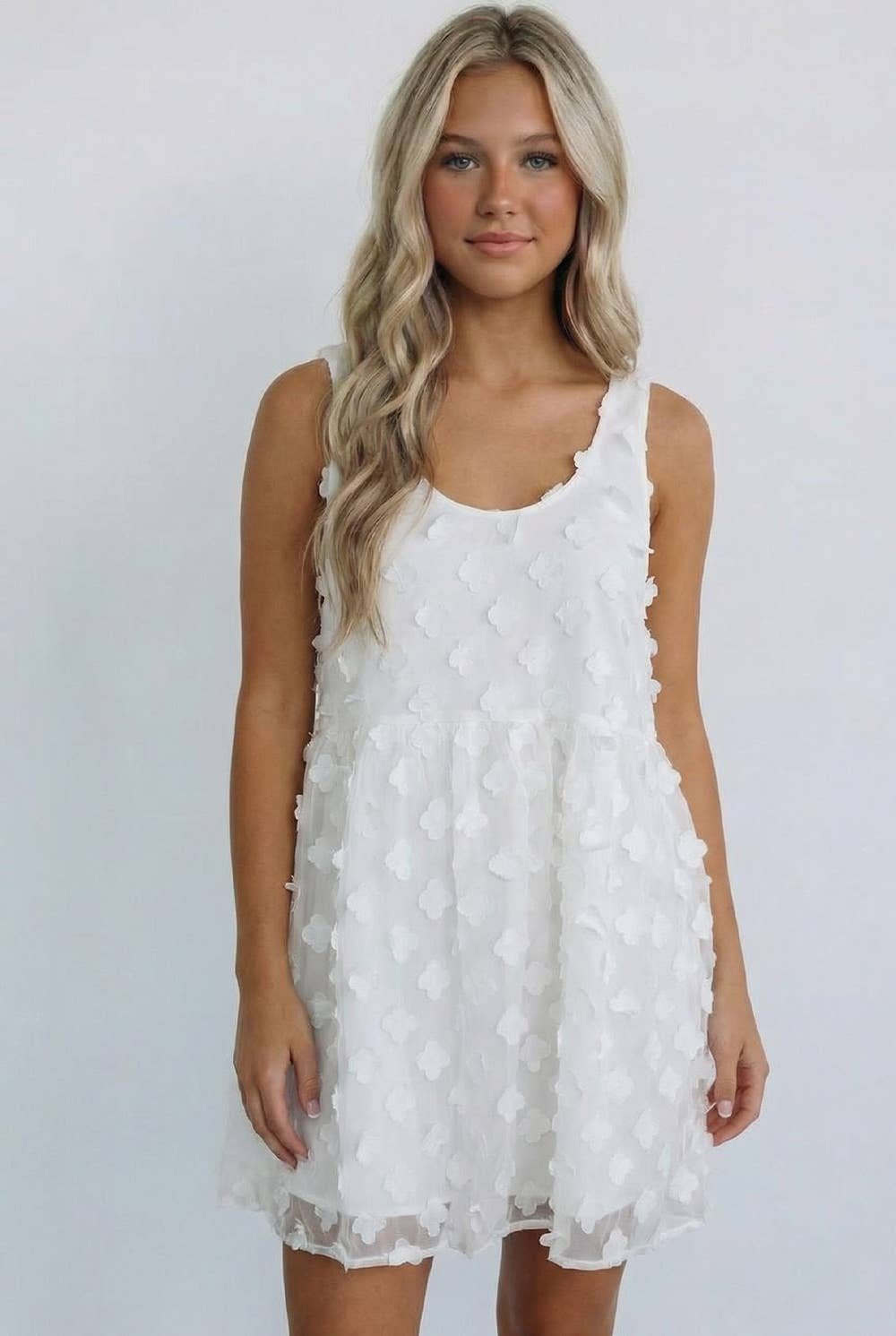 FLOWER APPLIQUE BABYDOLL DRESS-TPT
