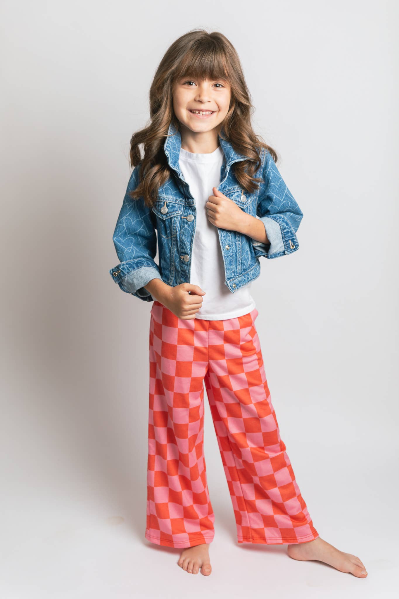 JADE BY JANE - KID STYLE HIGH WAIST CHECKERD STRAIGHT LEG KNIT PANTS