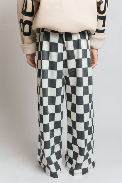 JADE BY JANE - KID STYLE HIGH WAIST CHECKERD STRAIGHT LEG KNIT PANTS