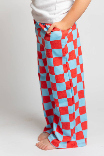 JADE BY JANE - KID STYLE HIGH WAIST CHECKERD STRAIGHT LEG KNIT PANTS