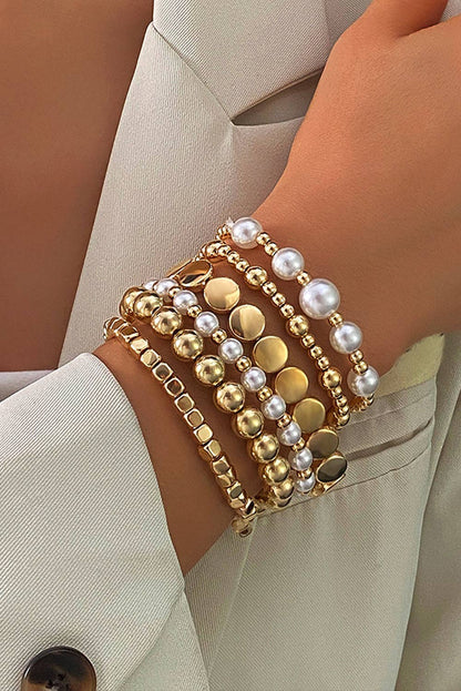 Lovesoft - Gold Minimalist Pearl Beaded Multi Layer Elastic Bracelets