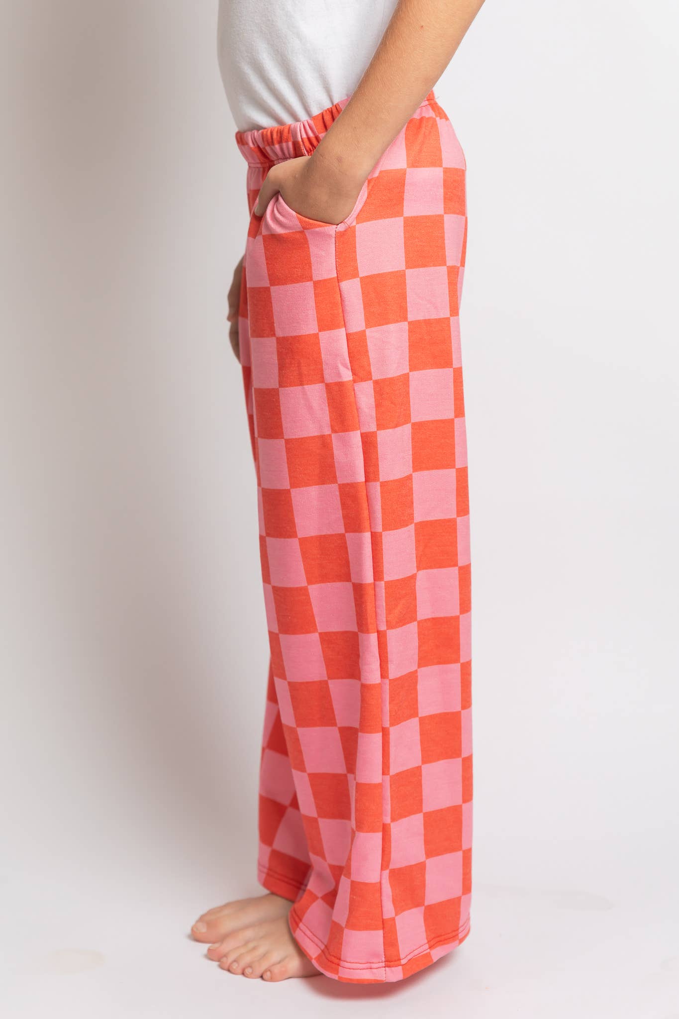 JADE BY JANE - KID STYLE HIGH WAIST CHECKERD STRAIGHT LEG KNIT PANTS