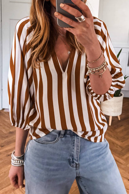 V Neck Half Sleeve Pullover Blouse-TPT